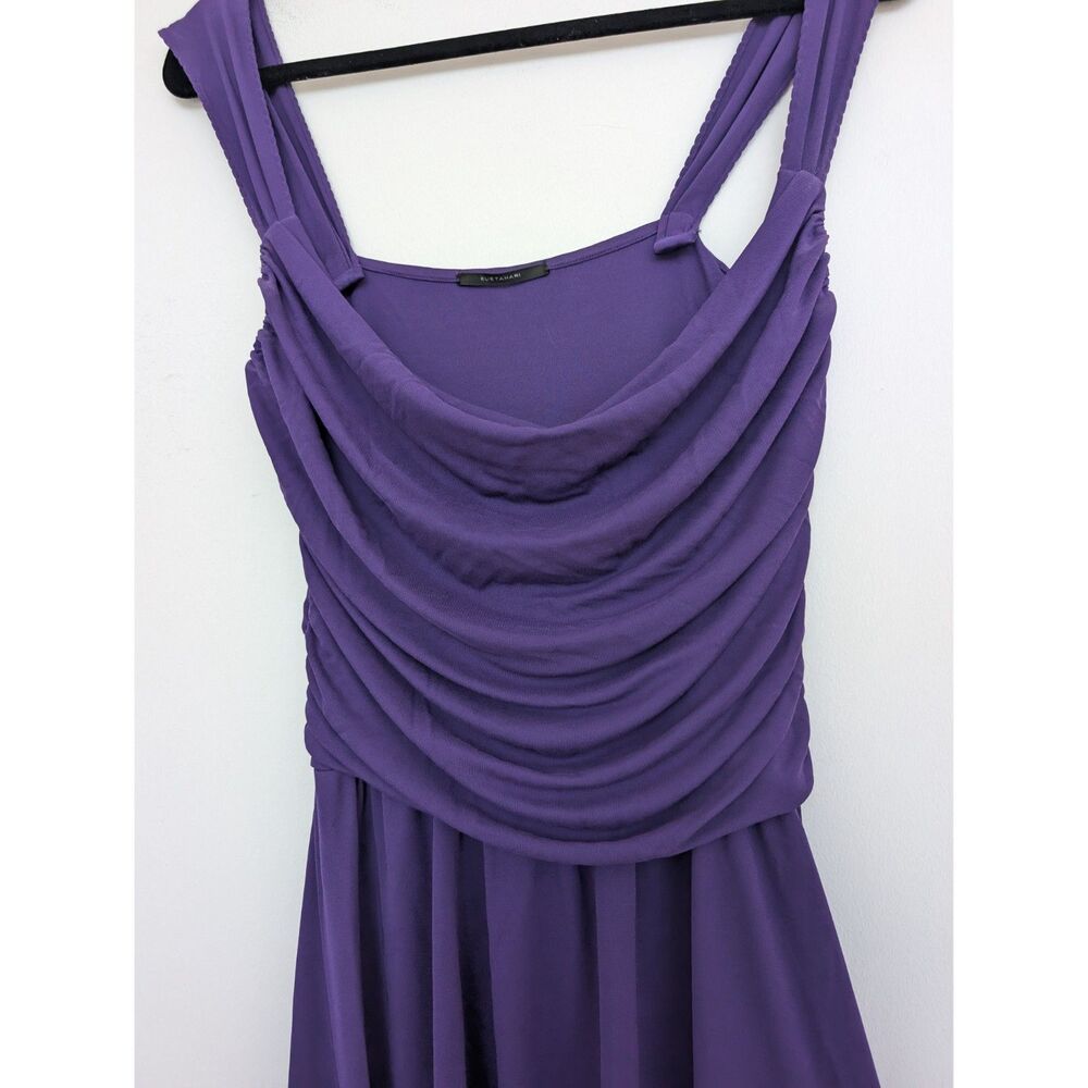 Elie Tahari Ballerina Slinky Sleeveless Ruched Purple Knee Midi Dress Sz M/L - Picture 15 of 16